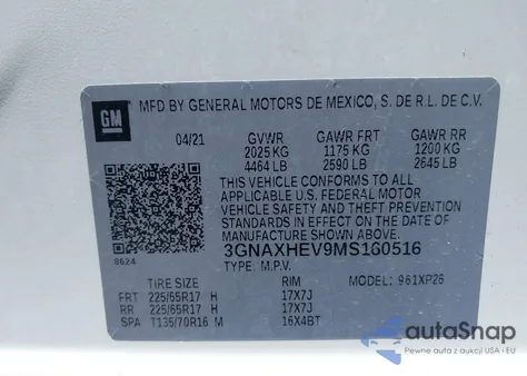 2021 Chevrolet Equinox Fwd Ls from USA, damaged, VIN 3GNAXHEV9MS160516